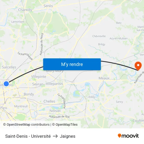 Saint-Denis - Université to Jaignes map