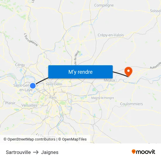 Sartrouville to Jaignes map