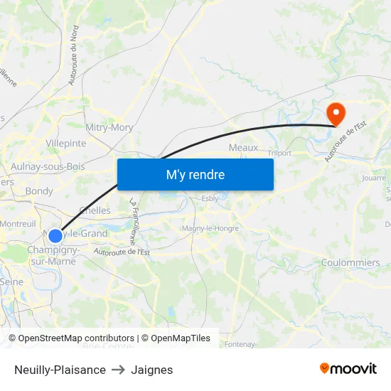Neuilly-Plaisance to Jaignes map