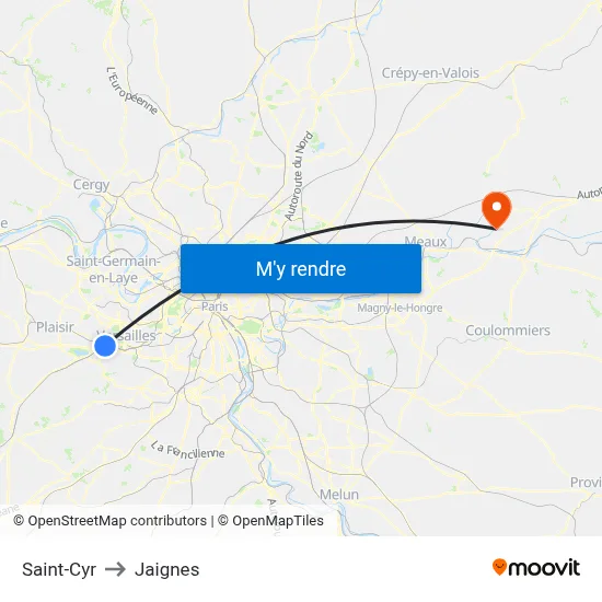 Saint-Cyr to Jaignes map