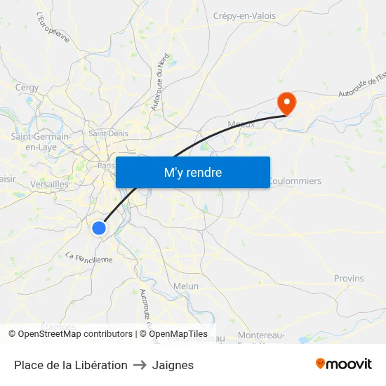 Place de la Libération to Jaignes map