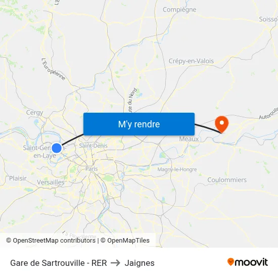 Gare de Sartrouville - RER to Jaignes map