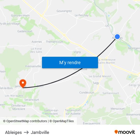 Ableiges to Jambville map