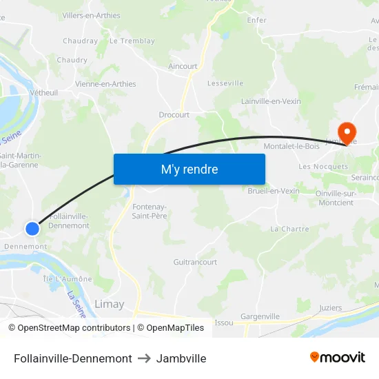 Follainville-Dennemont to Jambville map