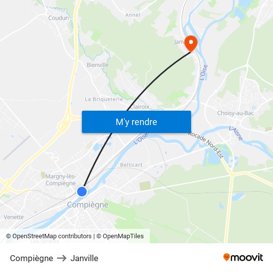 Compiègne to Janville map