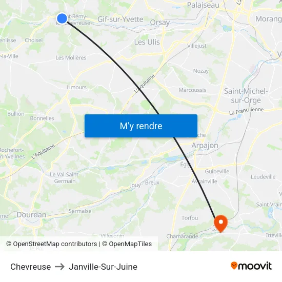 Chevreuse to Janville-Sur-Juine map