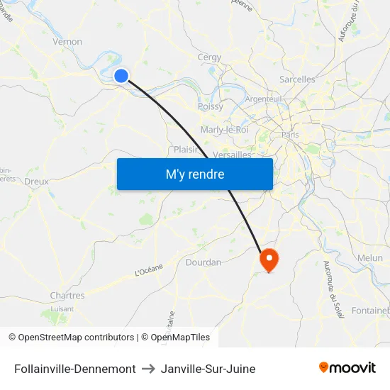 Follainville-Dennemont to Janville-Sur-Juine map