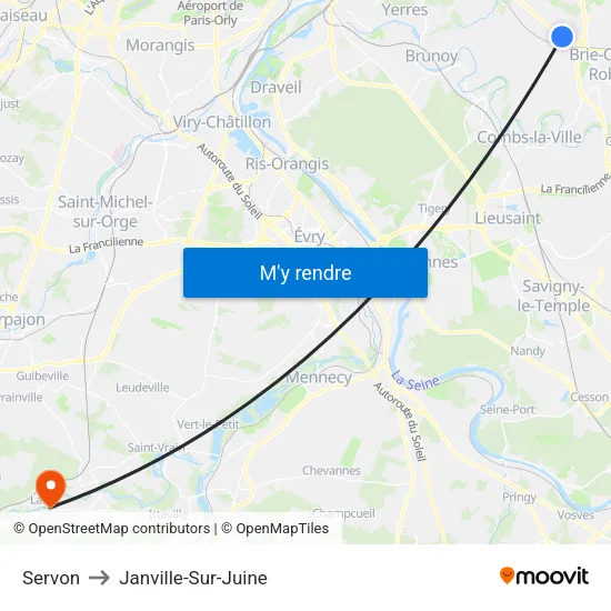 Servon to Janville-Sur-Juine map