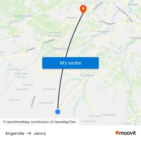 Angerville to Janvry map