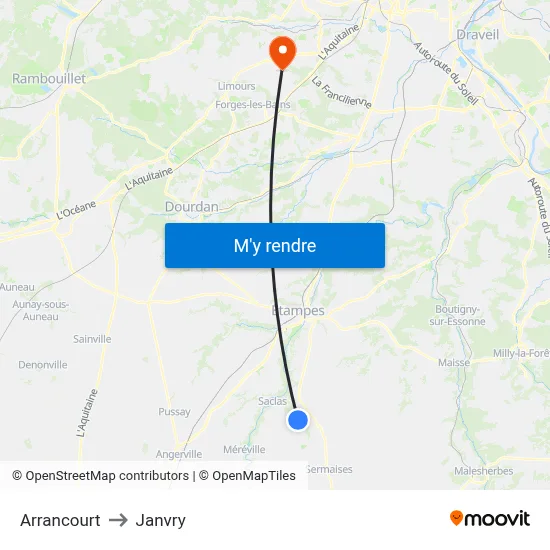 Arrancourt to Janvry map