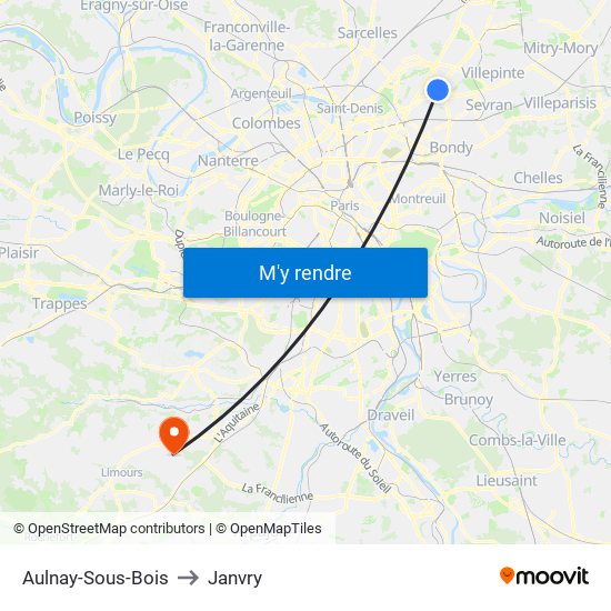 Aulnay-Sous-Bois to Janvry map