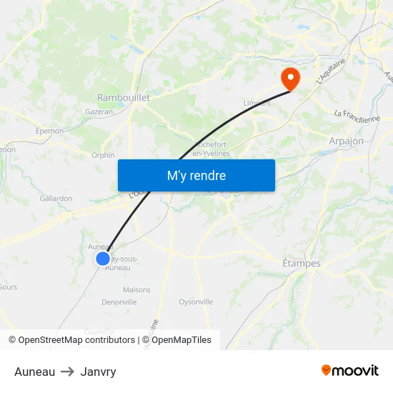 Auneau to Janvry map