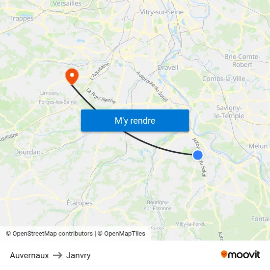Auvernaux to Janvry map