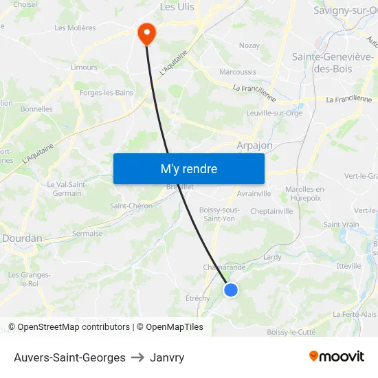Auvers-Saint-Georges to Janvry map