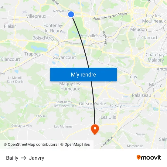 Bailly to Janvry map