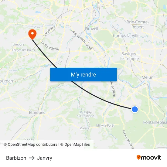 Barbizon to Janvry map