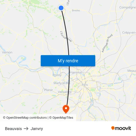 Beauvais to Janvry map