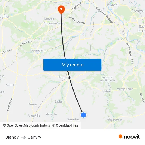 Blandy to Janvry map