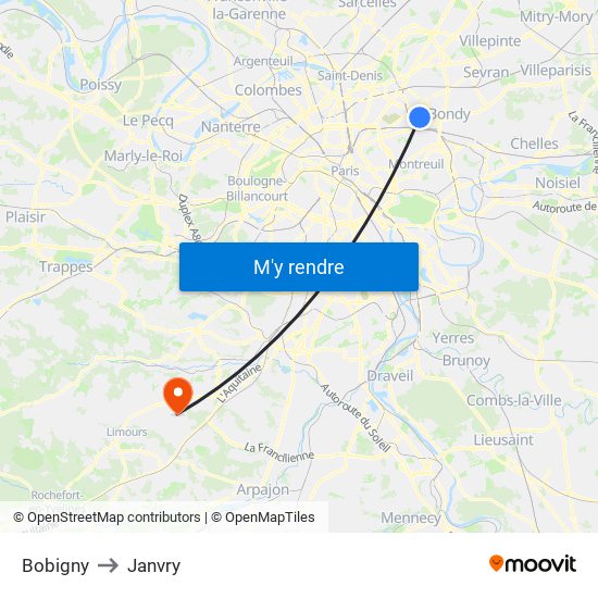 Bobigny to Janvry map