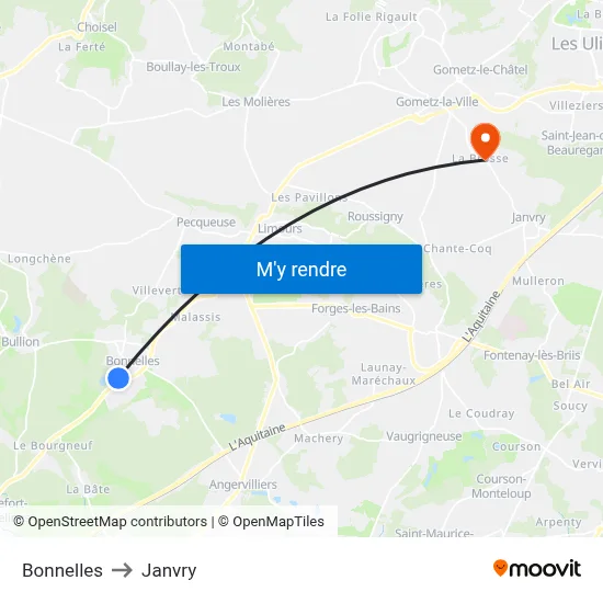 Bonnelles to Janvry map