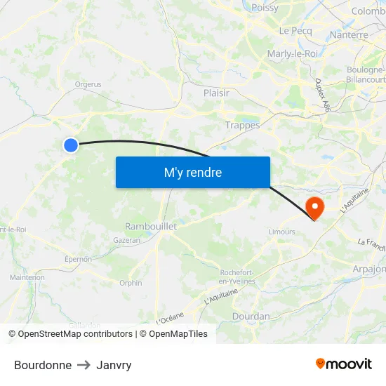 Bourdonne to Janvry map