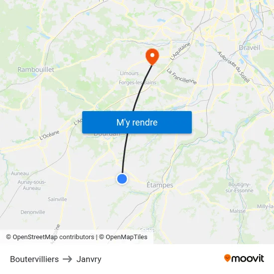 Boutervilliers to Janvry map