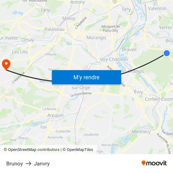 Brunoy to Janvry map