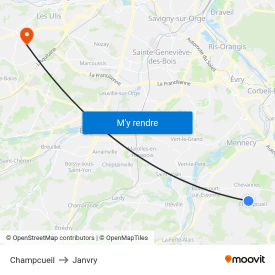 Champcueil to Janvry map