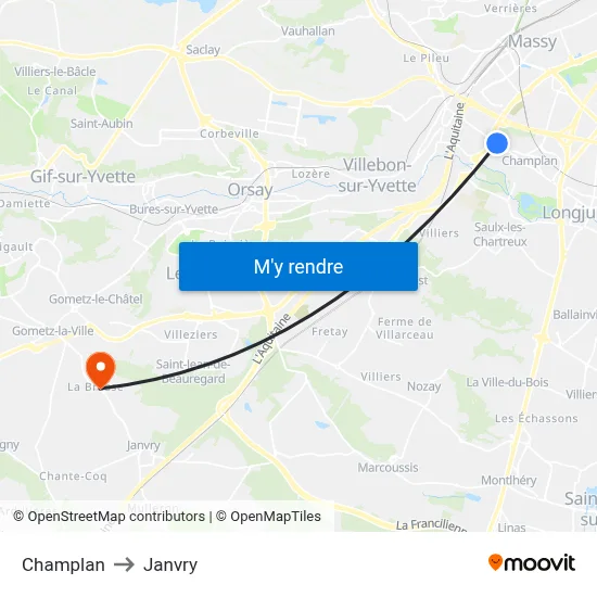 Champlan to Janvry map