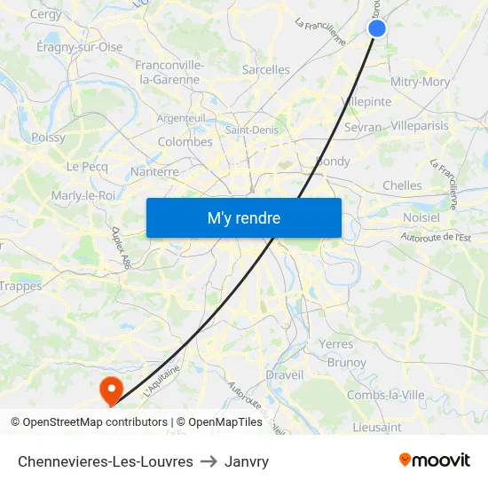 Chennevieres-Les-Louvres to Janvry map