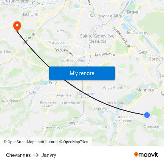 Chevannes to Janvry map