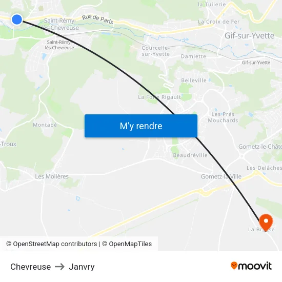 Chevreuse to Janvry map