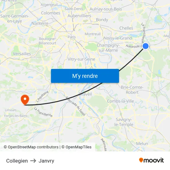 Collegien to Janvry map