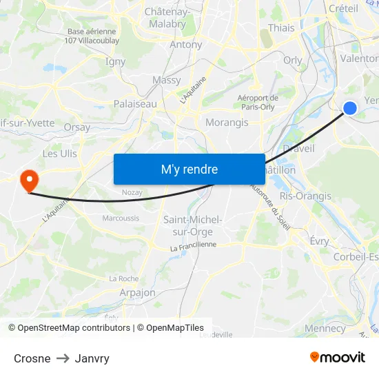 Crosne to Janvry map