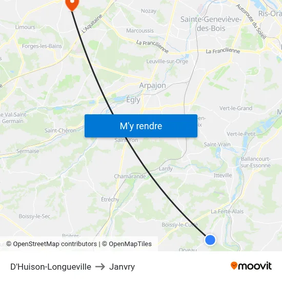 D'Huison-Longueville to Janvry map