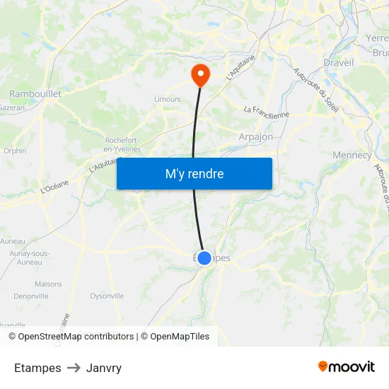 Etampes to Janvry map