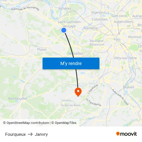 Fourqueux to Janvry map