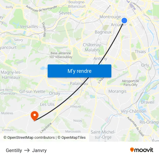 Gentilly to Janvry map