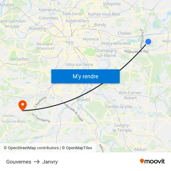 Gouvernes to Janvry map
