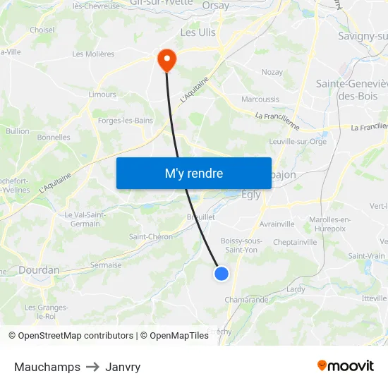Mauchamps to Janvry map