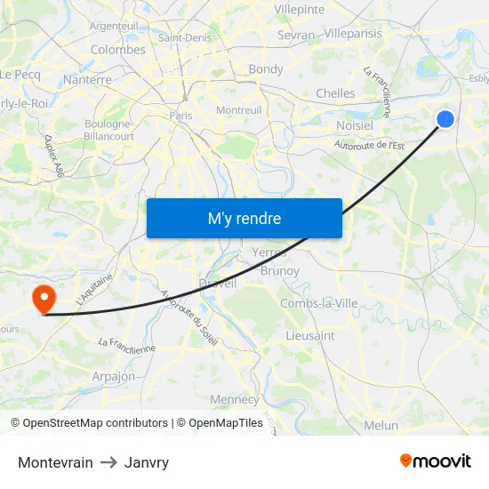 Montevrain to Janvry map