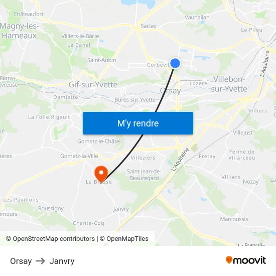 Orsay to Janvry map