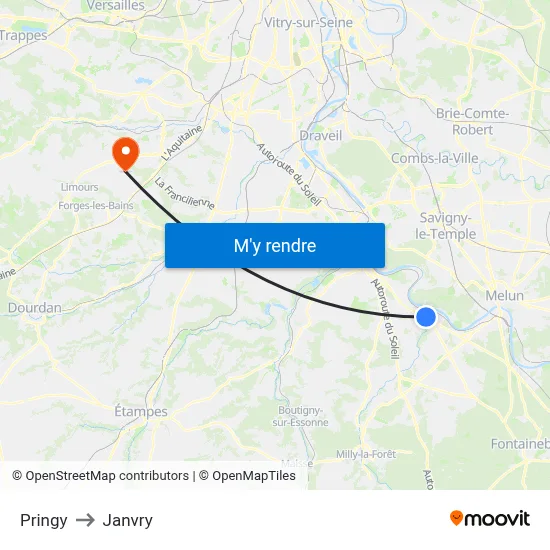 Pringy to Janvry map