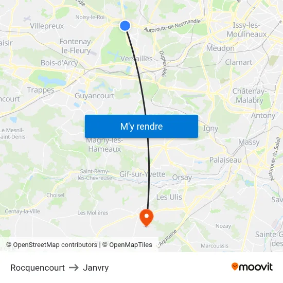 Rocquencourt to Janvry map