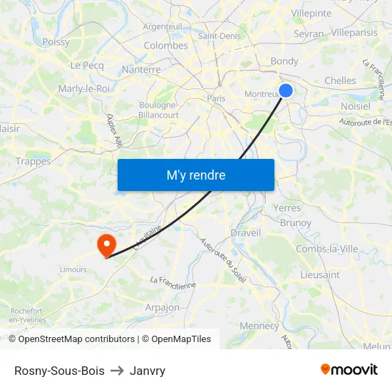 Rosny-Sous-Bois to Janvry map