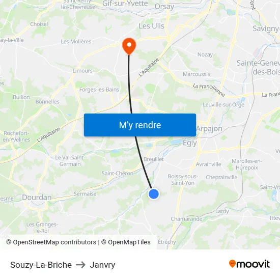 Souzy-La-Briche to Janvry map