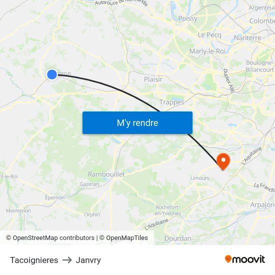 Tacoignieres to Janvry map