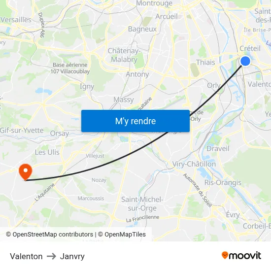 Valenton to Janvry map