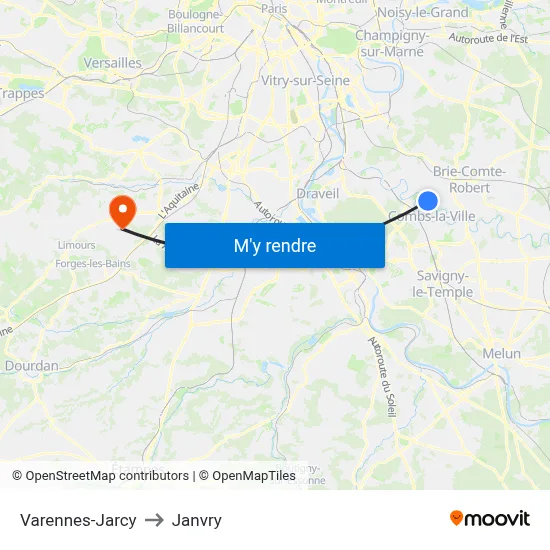 Varennes-Jarcy to Janvry map