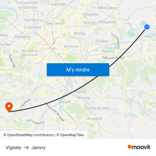 Vignely to Janvry map